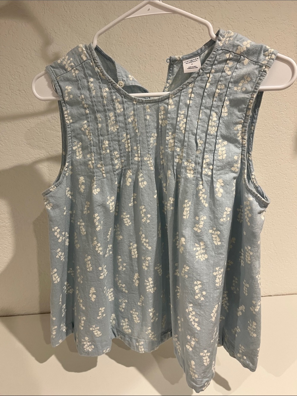 Melrose and Market Light Blue Floral Pintuck Sleeveless Top